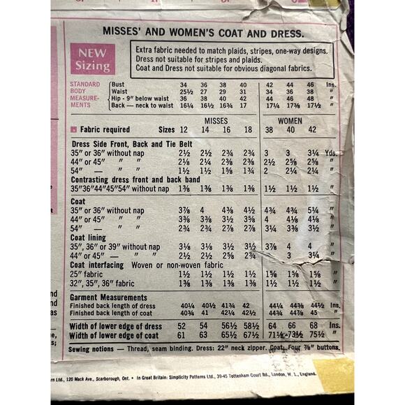 Simplicity Pattern 8591 bodycon dress tent coat  1960s sz 14 bust 36 - Picture 5 of 5